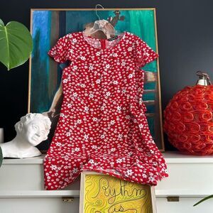 SHEIN Red Floral Mini Dress Daisy Print Short Sleeve Boho Summer Women’s